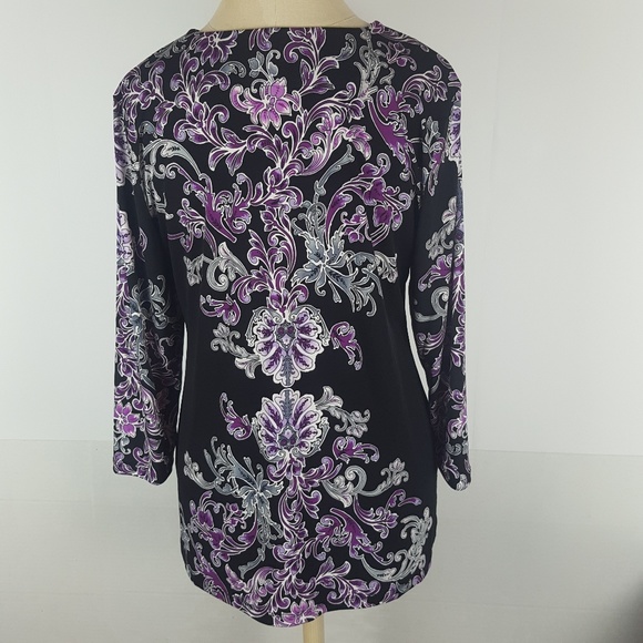⬇️ JM Collection Medium Purple Black Tunic - Picture 3 of 8